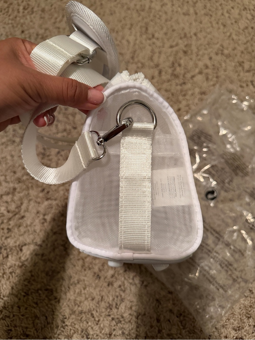 ALO Yoga Clear Mini Duffle Bag - White Trim crossbody strap new - Picture 6 of 6